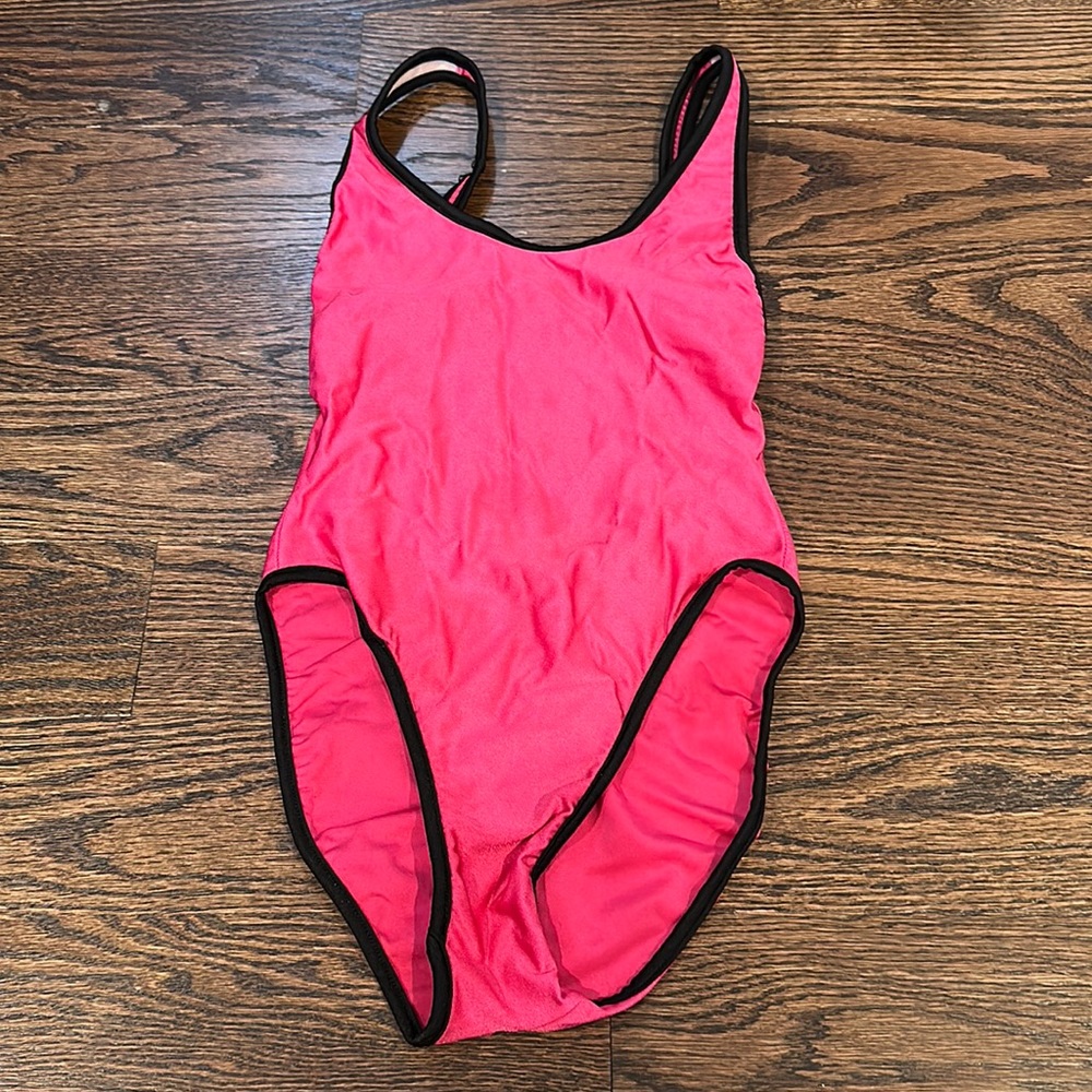 Vintage Hot Pink & Black One Piece Bathing Suit Swimsuit